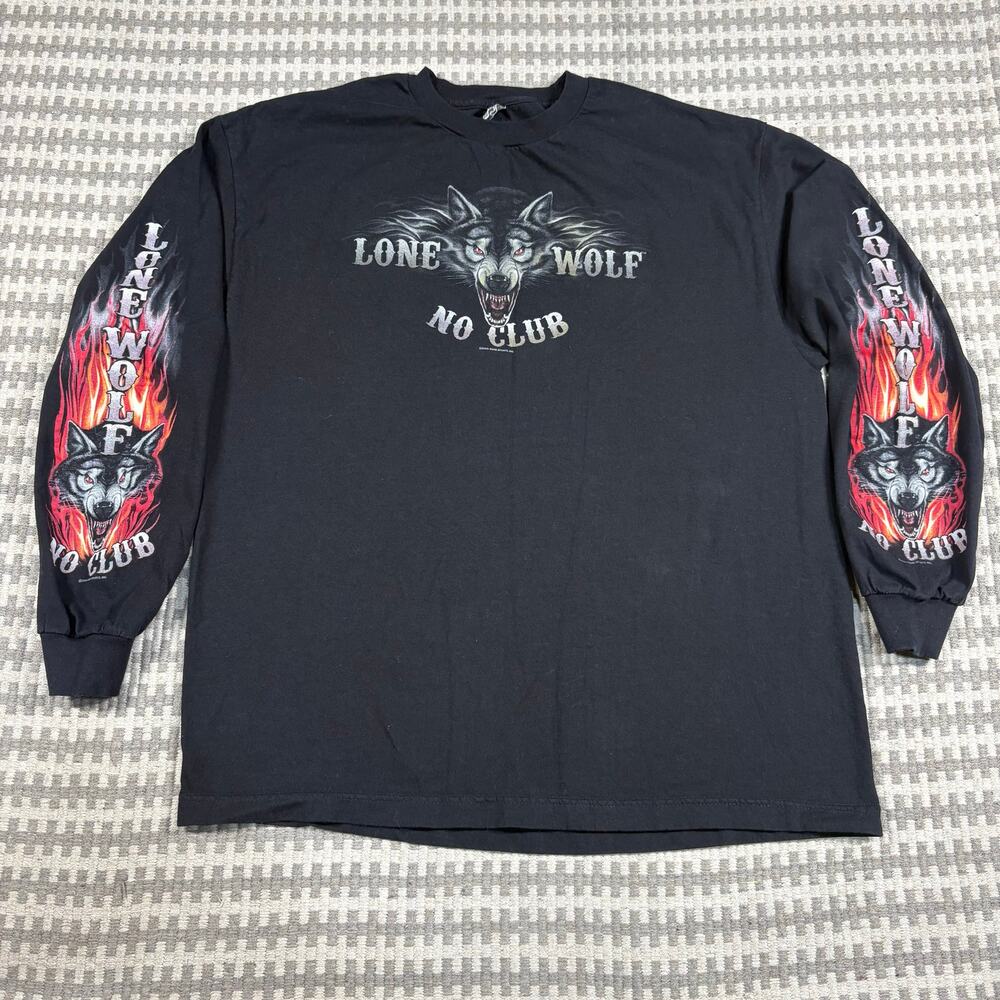 Hot Leathers Lone‎ Wolf No Club Biker Long Sleeve Shirt with Flames Sz XL